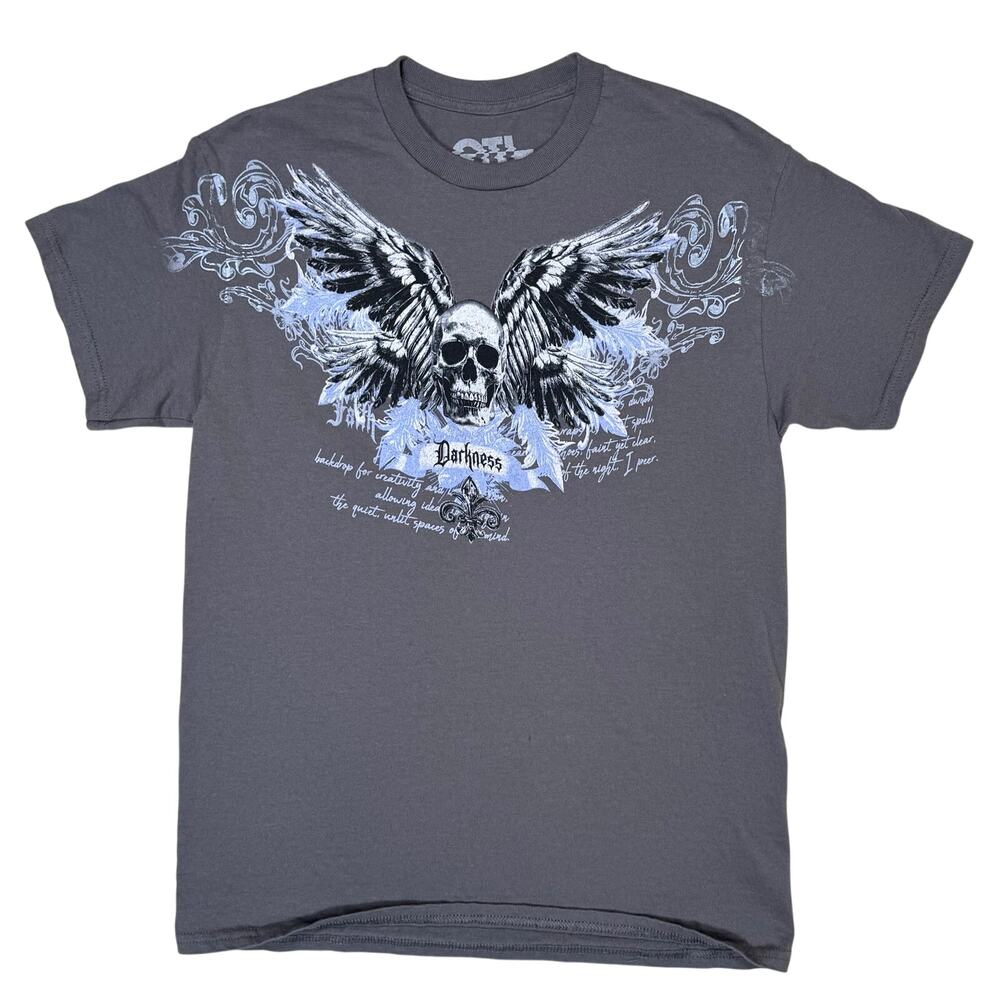 Y2K Graphic T-Shirt Goth Skull & Wings OTL Mens Size M Top
